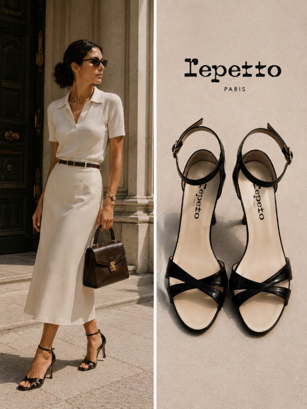 Repetto Paris Black Patent Leather Ankle Strap Sandals Heels EU 40 US 9 France